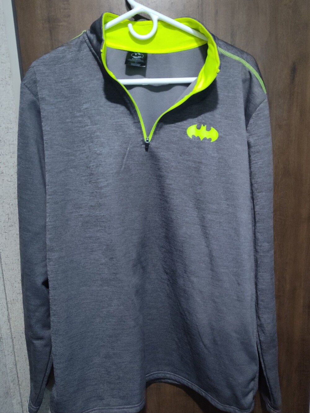 DC Comics Batman Pullover in Gray with Neon Yellow Trim